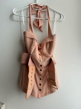 Peach Halter Top with Gold Button Detail